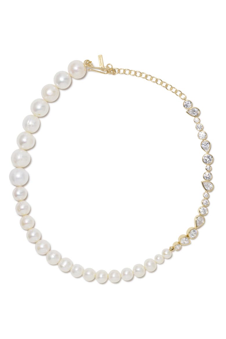 Freshwater Pearl & Cubic Zirconia Necklace, Main, color, 18CT GOLD PLATED