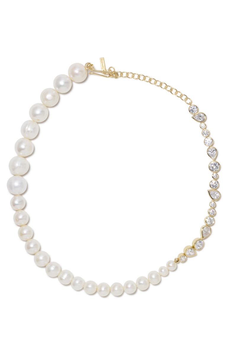 COMPLETEDWORKS Freshwater Pearl & Cubic Zirconia Necklace, Main, color, 18Ct Gold Plated