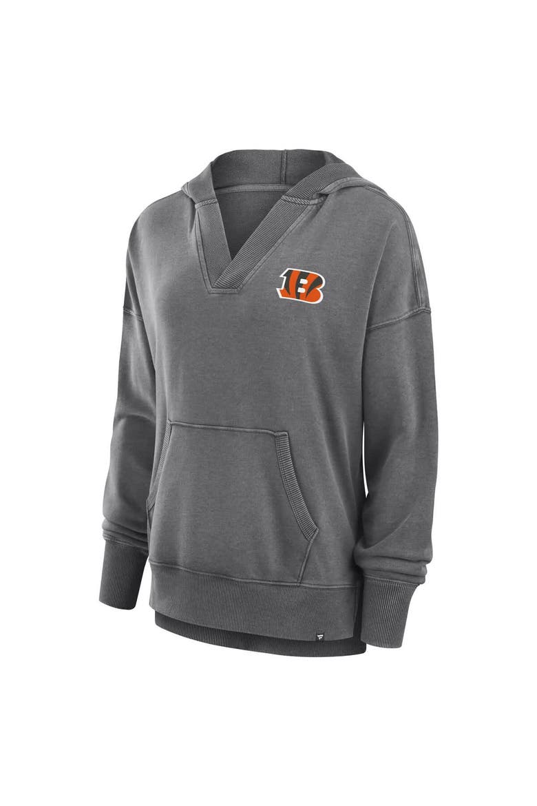 Women's Fanatics  Heather Charcoal Cincinnati Bengals Initiative Snow Wash French Terry V-Neck Pullover Hoodie, Alternate, color, Heather Charcoal
