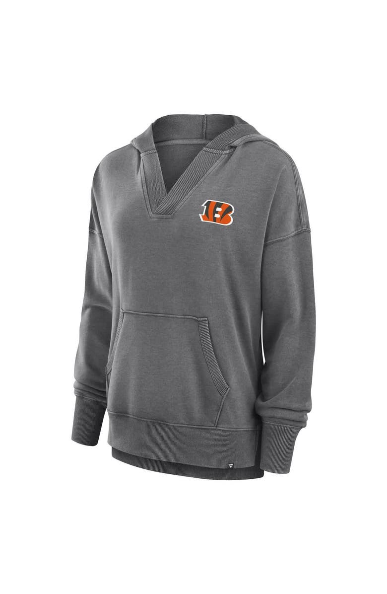 FANATICS Women's Fanatics Heather Charcoal Cincinnati Bengals Initiative Snow Wash French Terry V-Neck Pullover Hoodie, Alternate, color, Heather Charcoal