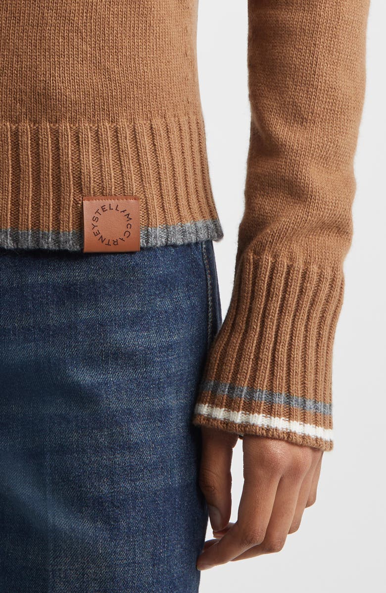 Stella McCartney Hybrid Knit Virgin Wool & Cotton Shirting Sweater, Alternate, color, Caramel