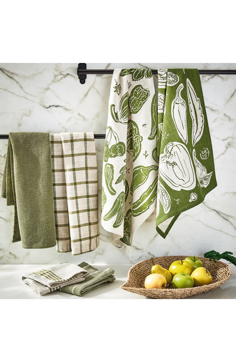 tag Canyon Print Veggies Dishtowel S/2 Olive Olive Cotton Everyday, Alternate, color, Green