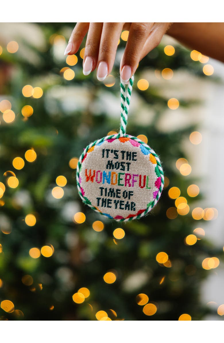 Furbish Needlepoint Ornament - Wonderful Time, Alternate, color, Ivory