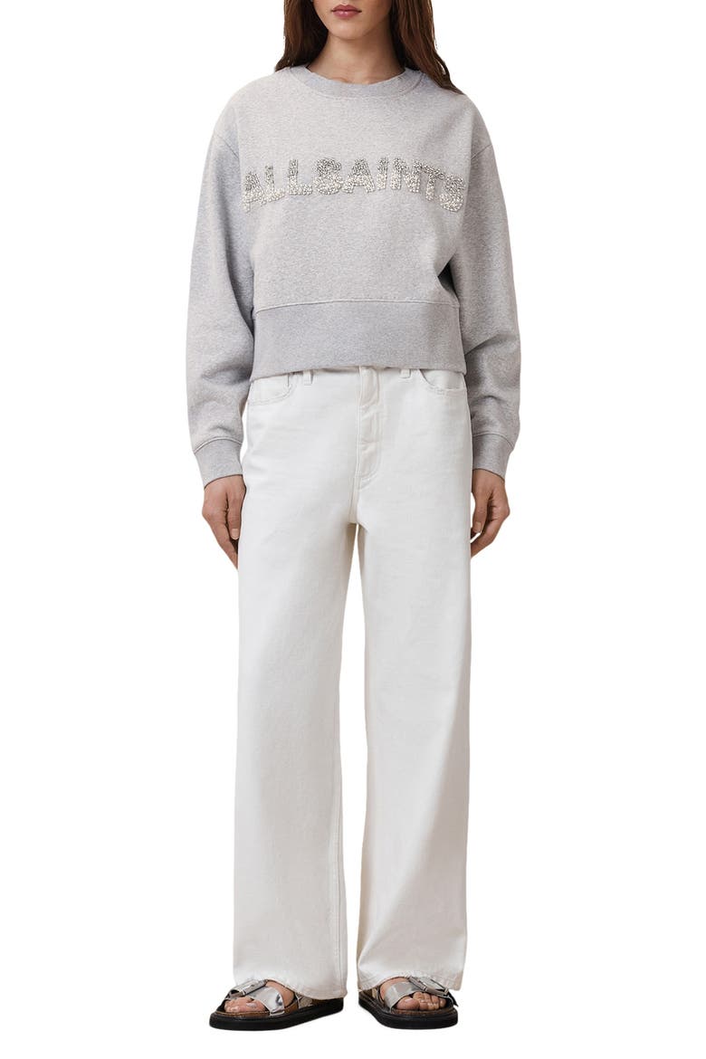 Separo Imitation Pearl & Crystal Embellished Sweatshirt, Alternate, color, GREY MARL