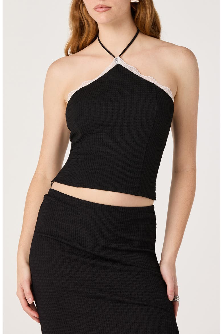 Milana Lace Detail Rib Halter Top, Main, color, BLACK