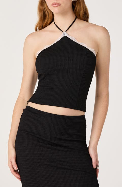 Milana Lace Detail Rib Halter Top