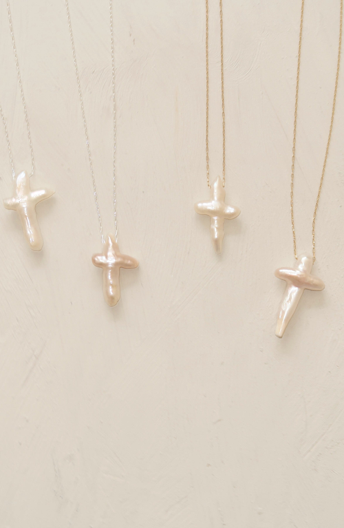 Joiana Jewelry Pearl Cross Necklace In Gold