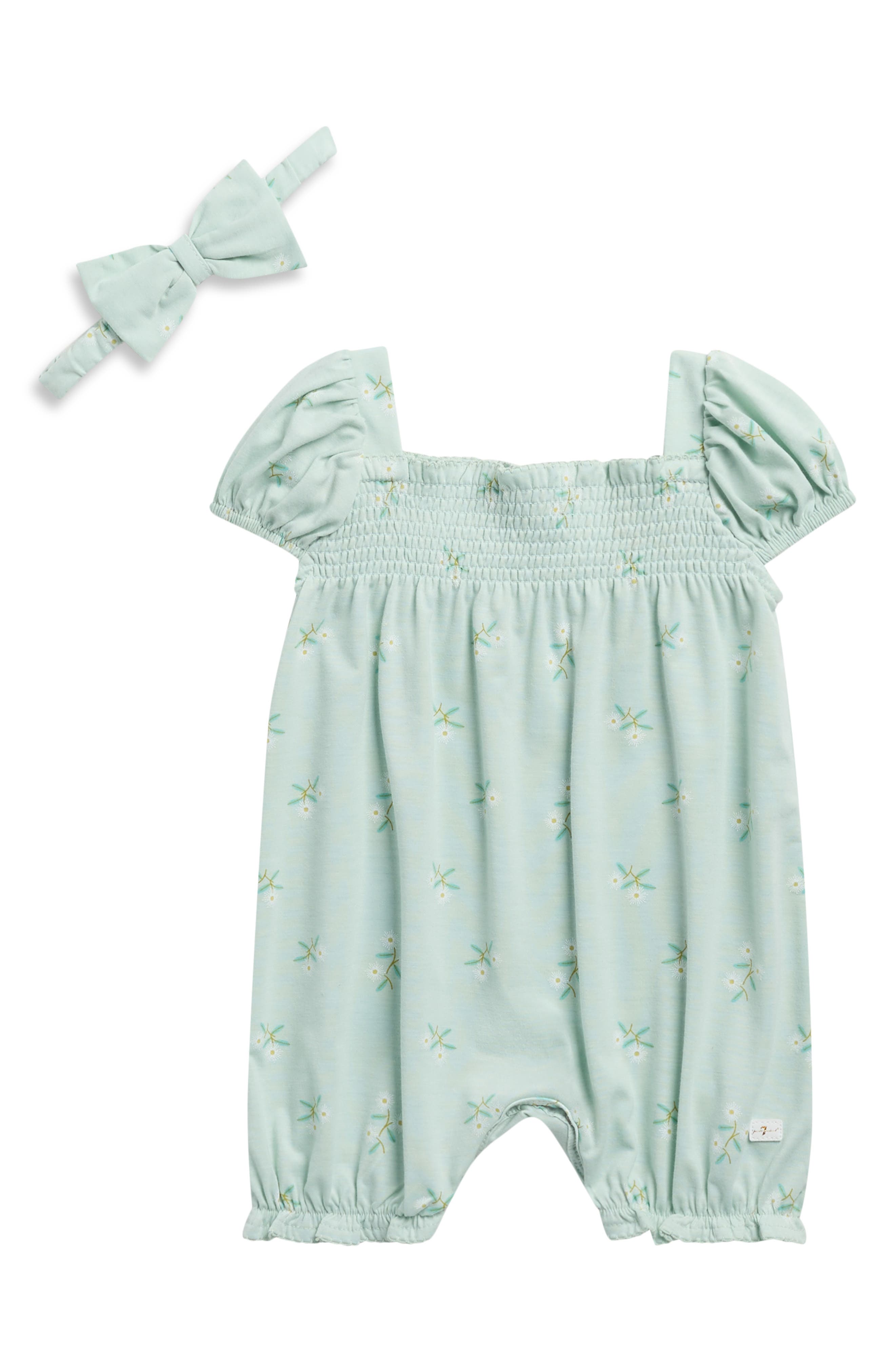 7 For All Mankind Smocked Romper & Headband Set