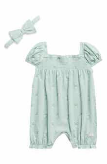 7 For All Mankind Smocked Romper & Headband Set