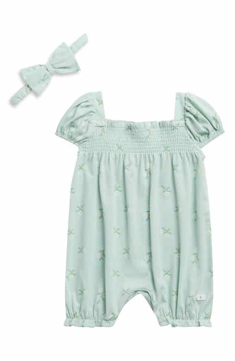 7 For All Mankind Smocked Romper & Headband Set