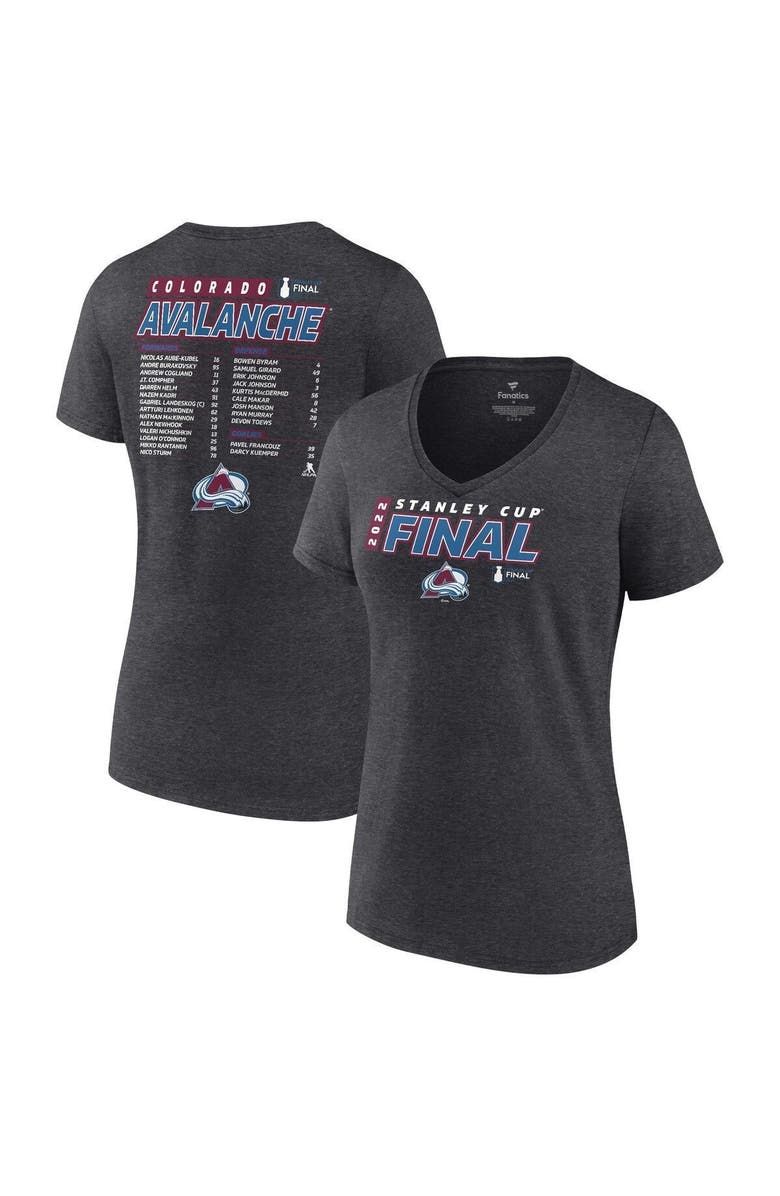 FANATICS Women's Fanatics Branded Heathered Charcoal Colorado Avalanche 2022 Stanley Cup Final Plus Size Own Goal Roster V-Neck T-Shirt, Main, color, 