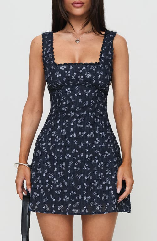 Princess Polly Dasha Floral Cotton Fit & Flare Minidress In Blue