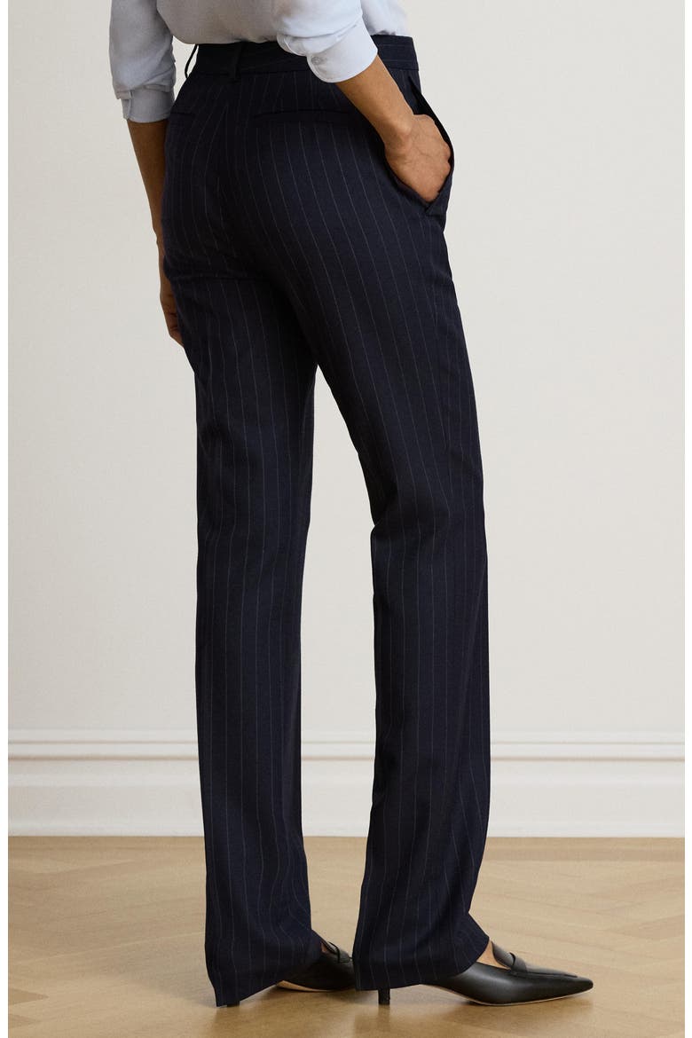 Pinstripe Wool Twill Straight Leg Pants, Alternate, color, NAVY BLUE/ WHITE