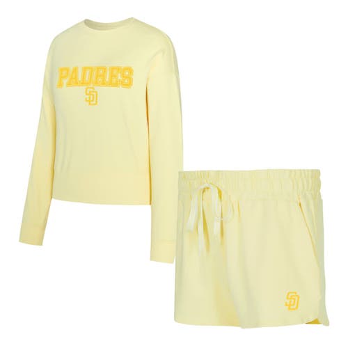 CONCEPTS SPORT CONCEPTS SPORT  YELLOW SAN DIEGO PADRES ELEVATION TRI-BLEND LONG SLEEVE T-SHIRT & SHORTS SET 