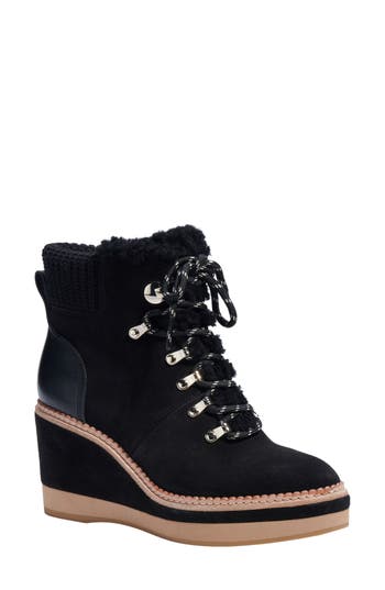 Kate Spade New York Willow Genuine Shearling Wedge Bootie In Black