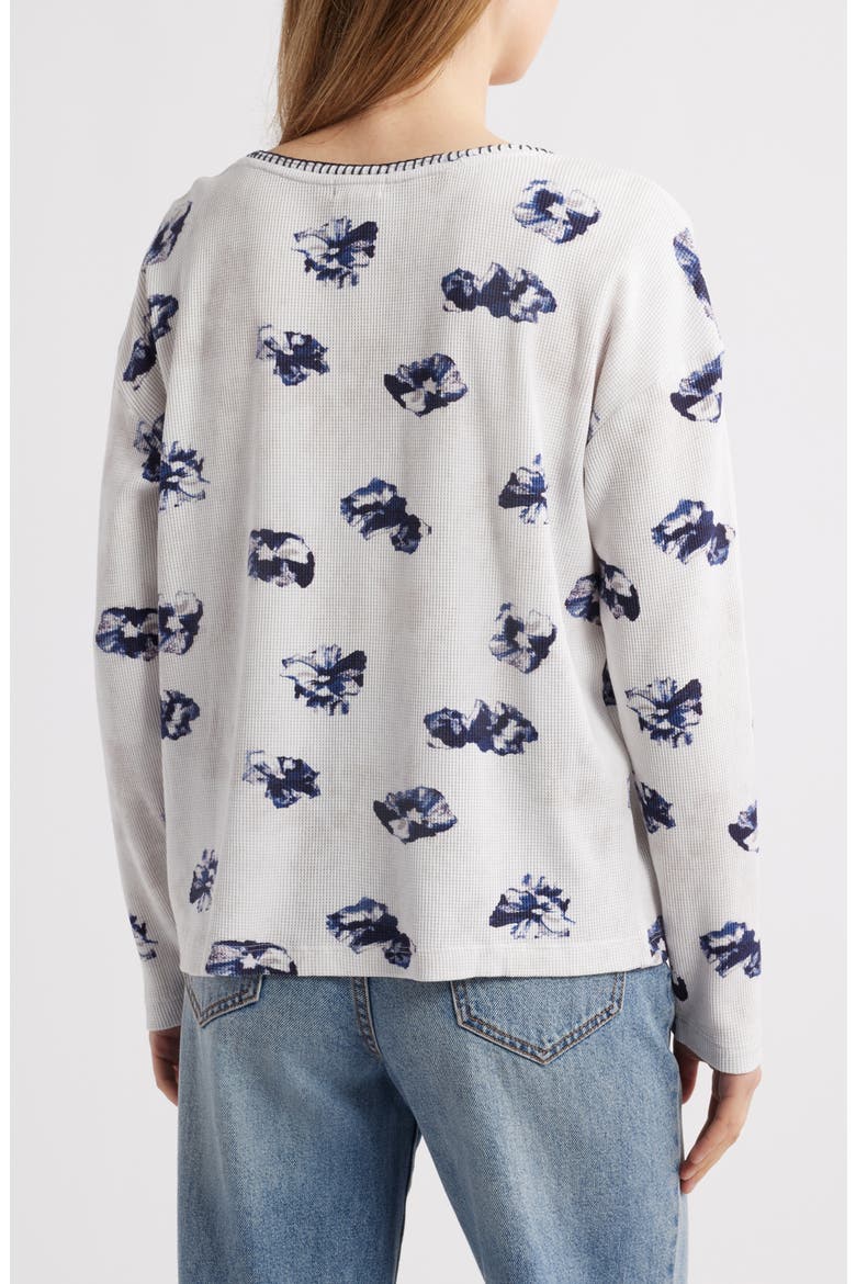 Stamped Floral Long Sleeve Waffle Knit Top, Alternate, color, CREAM/ GREY MULTI