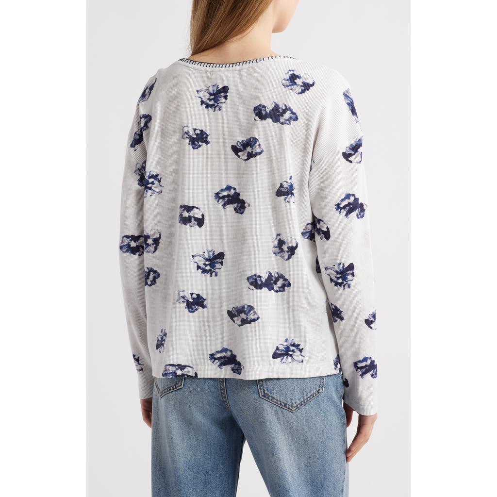 Nzt By Nic+zoe Stamped Floral Long Sleeve Waffle Knit Top