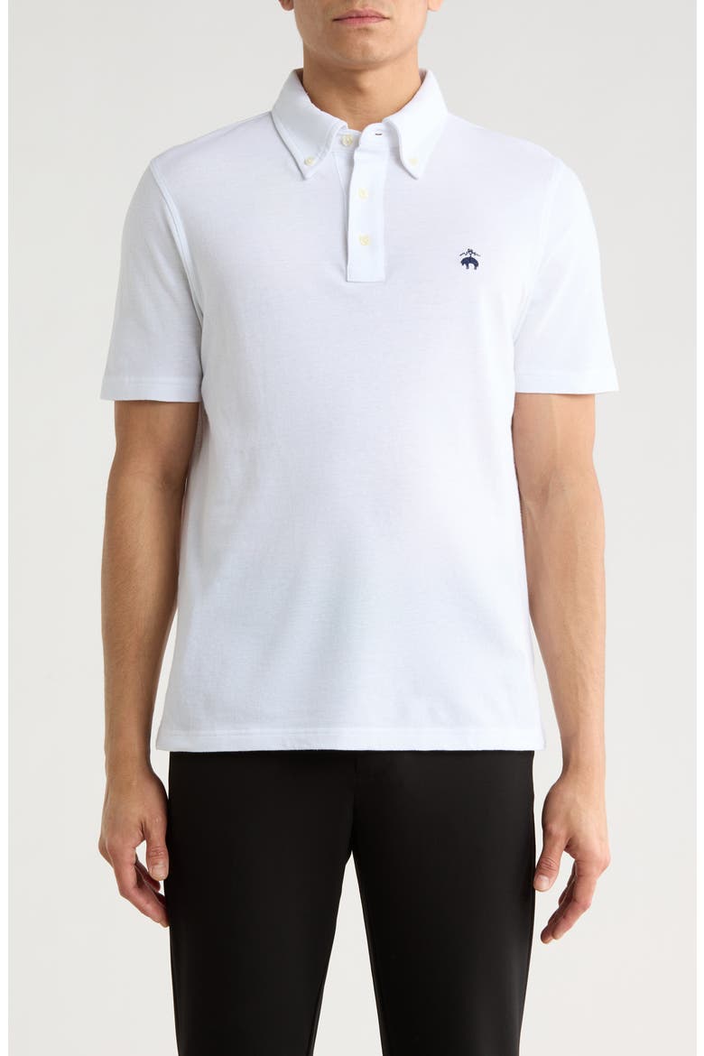 Cotton & Linen Blend Oxford Piqué Knit Polo, Main, color, WHITE