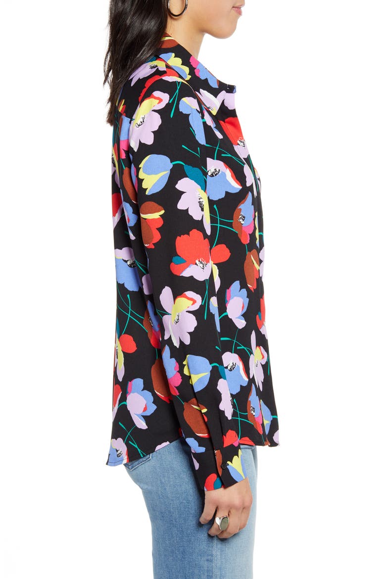 Hidden Button Long Sleeve Blouse, Alternate, color, BLACK MULTI FLORAL