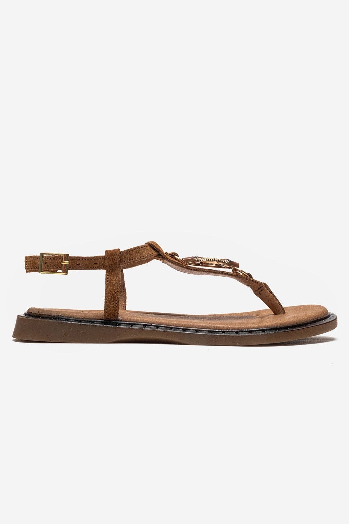 Forever & Always Shoes Tiana Leather Buckled Sandal, Alternate, color, Cognac Suede