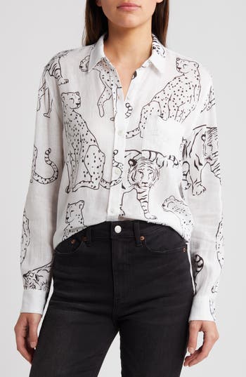 Rails Charli Wild Cat Print Linen Blend Button-up Shirt