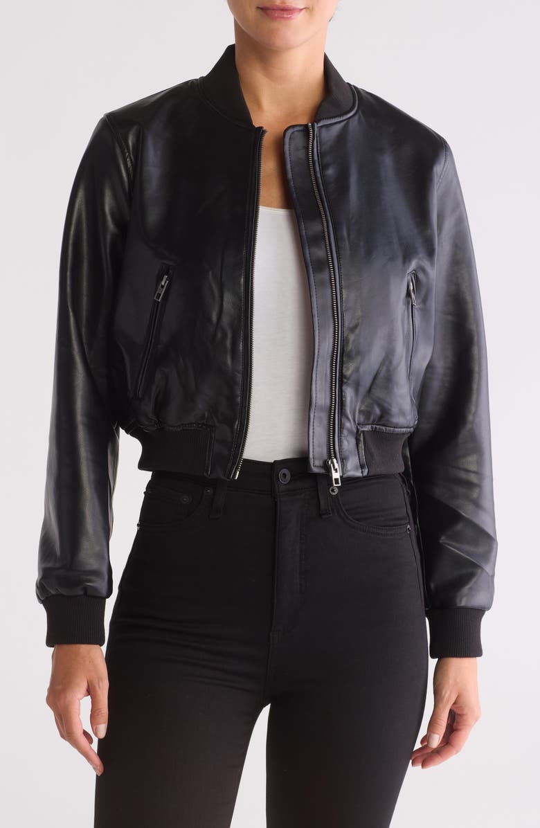 INDUSTRY REPUBLIC CLOTHING Faux Leather Crop Bomber Jacket, Main, color, 