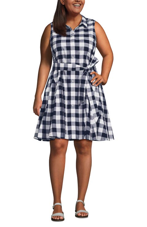 Plus Size Poplin Button Front Dress with Godets