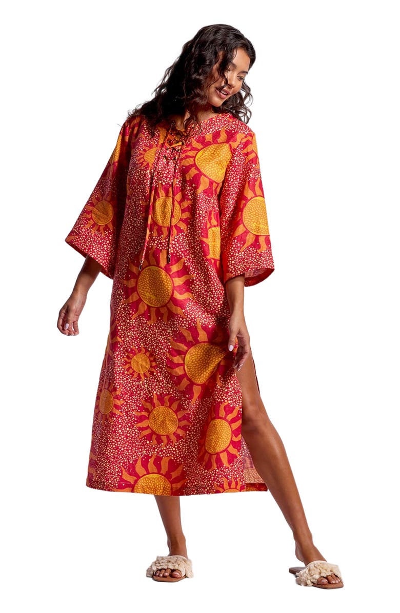 Tori Richard Always Sunny Gloria Caftan, Alternate, color, Cardinal