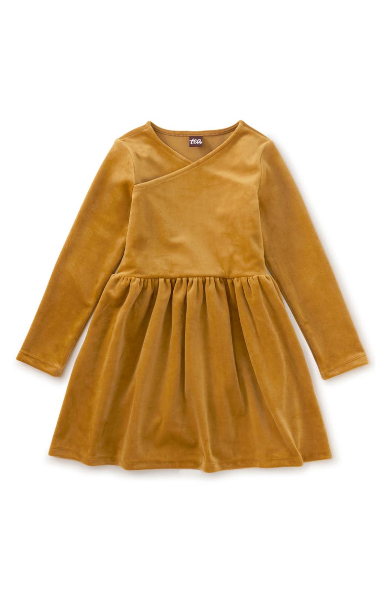 Tea Collection Velour Wrap Neck Dress, Main, color, 