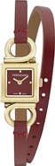 FERRAGAMO Gancio Evo Double Wrap Leather Strap Watch, 18mm