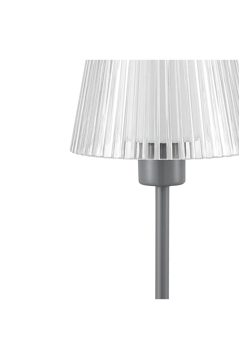 Oscar Modern Industrial Rechargeable/Cordless Iron/Acrylic Integrated Portable LED Table Lamp with Ribbed Shade, Alternate, color, Gray