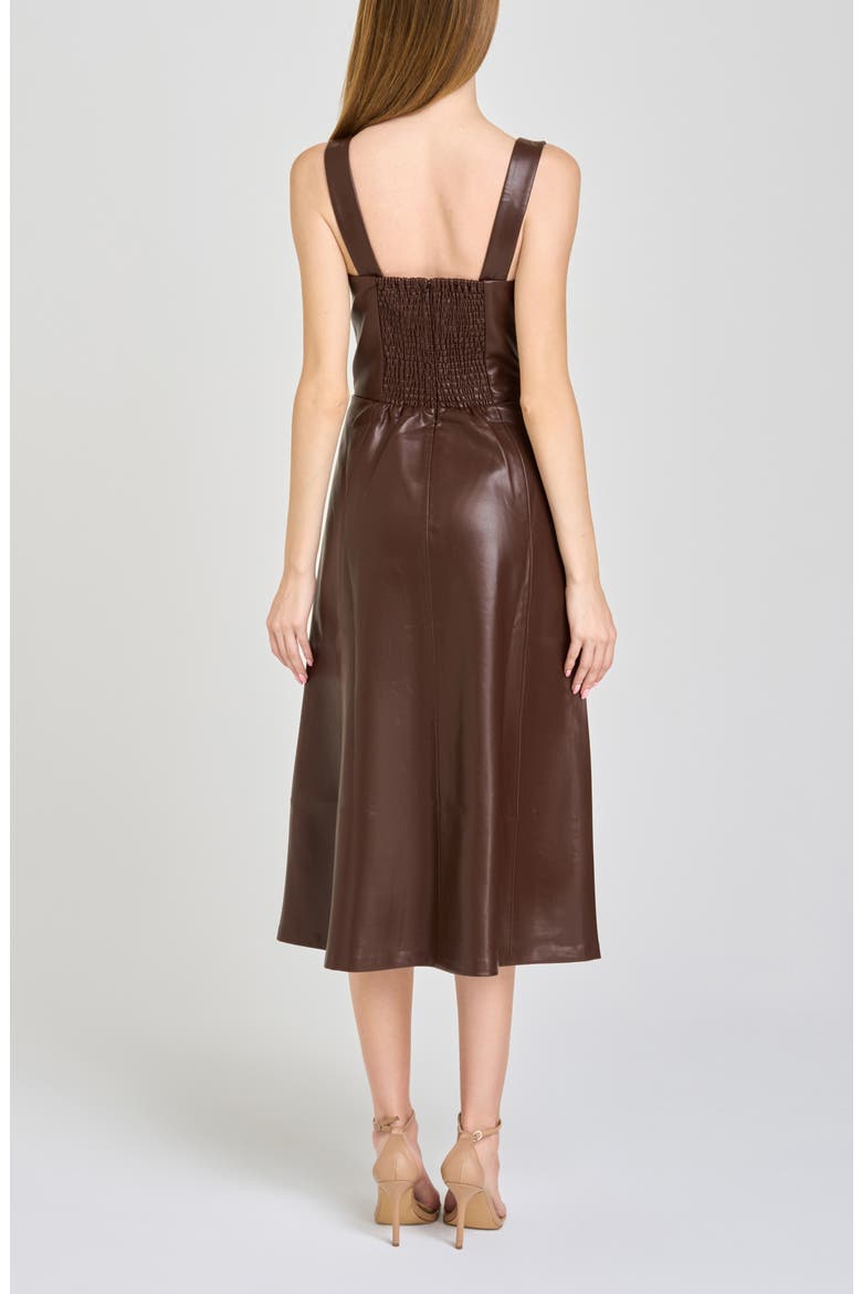 Leonie Faux Leather Fit & Flare Midi Dress, Alternate, color, ESPRESSO