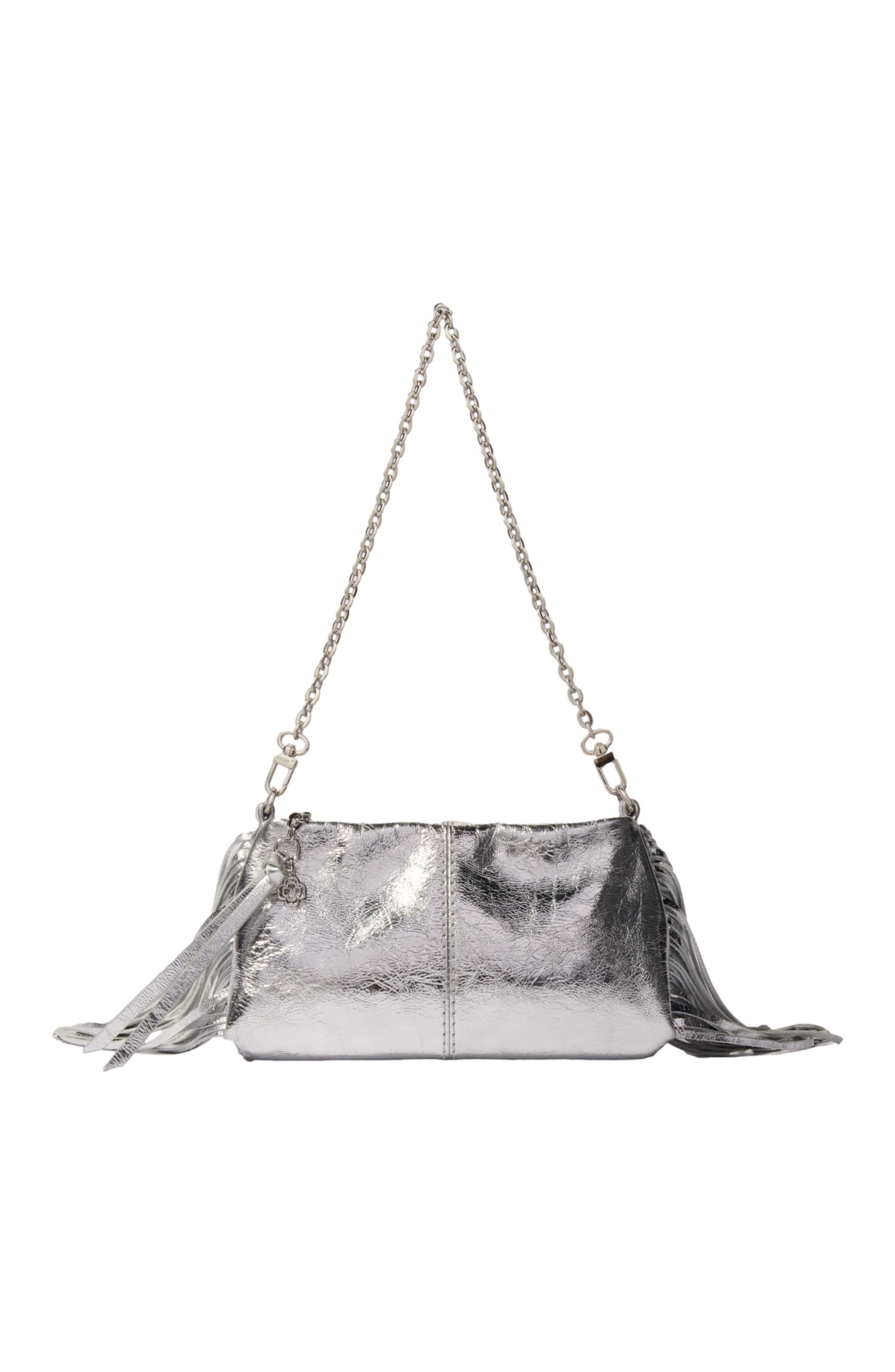 maje Miss M leather clutch bag, Main, color, Silver