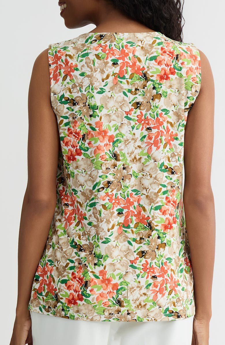 KASPER Pleat Neck Sleeveless Top, Alternate, color, Vanilla Ice Multi