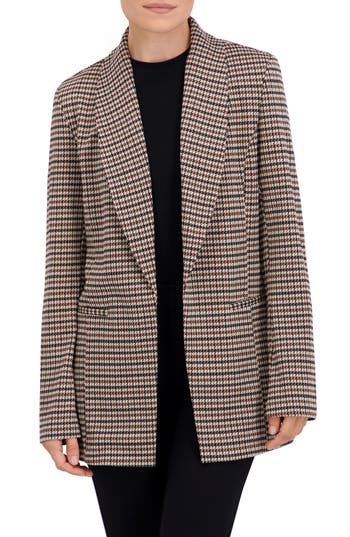 Ookie & Lala Oversize Houndstooth Shawl Collar Blazer In Brown