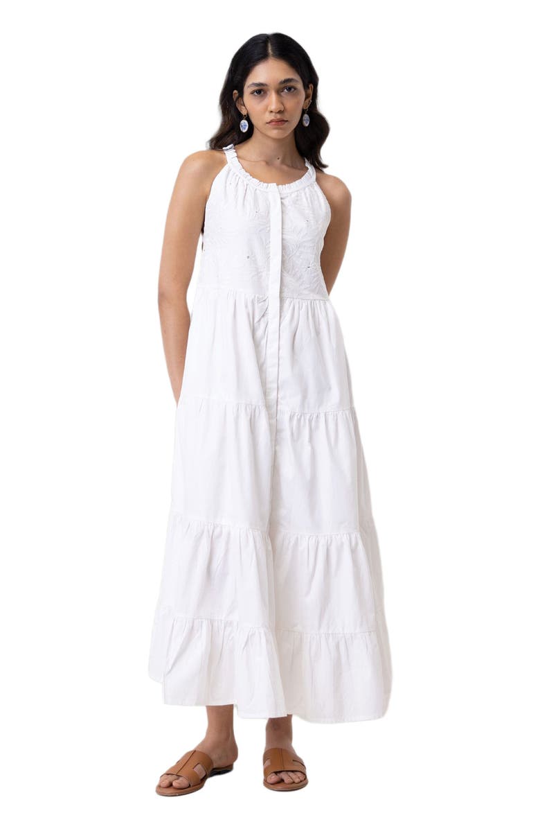 Reistor Embroidered Tiered Maxi Dress, Main, color, Coconut White