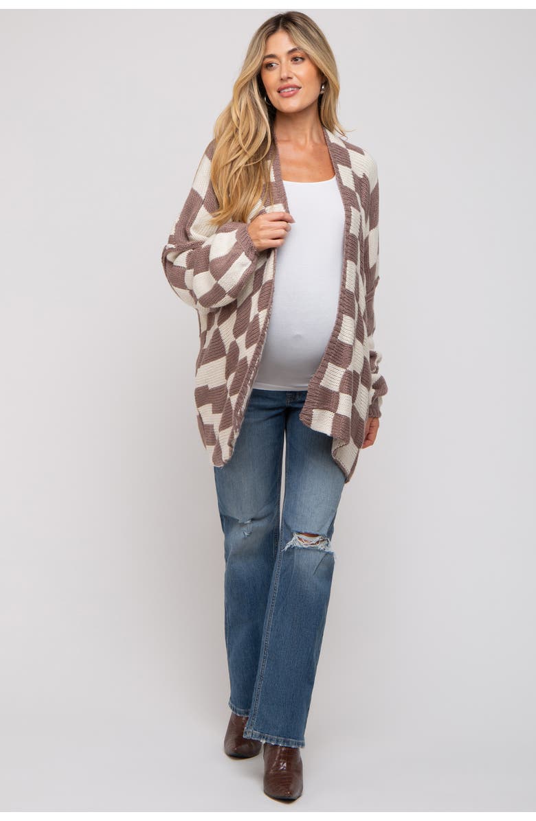 PinkBlush Checkered Print Oversized Cardigan, Alternate, color,
