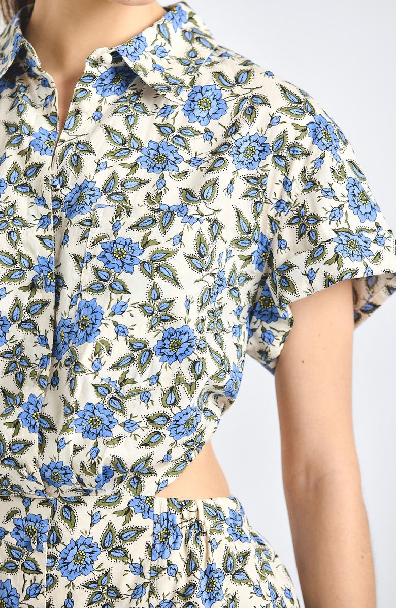 Derek Lam 10 Crosby Alba Cutout Back Mini Shirtdress, Alternate, color, Blue Bell Floral
