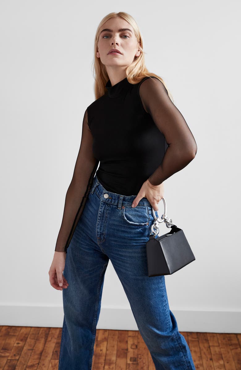 Marcella Hollis Long Sleeve Mesh & Jersey Top, Alternate, color, Black