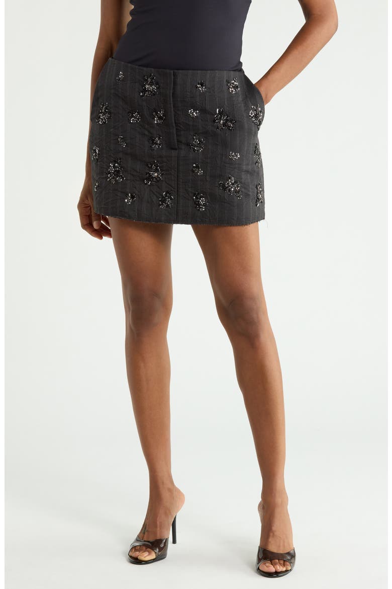 Blaire Sequined Striped Miniskirt, Main, color, CHARCOAL STRIPE