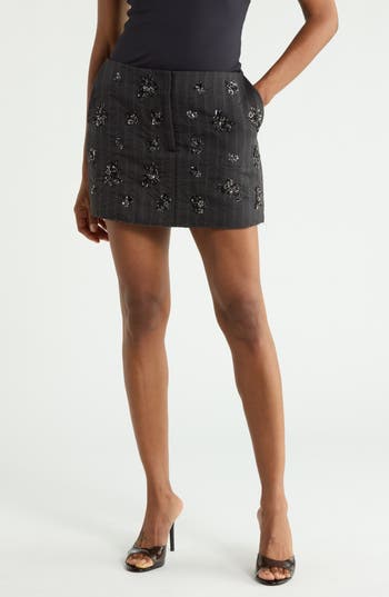 Simkhai Blaire Sequined Striped Miniskirt In Charcoal Stripe
