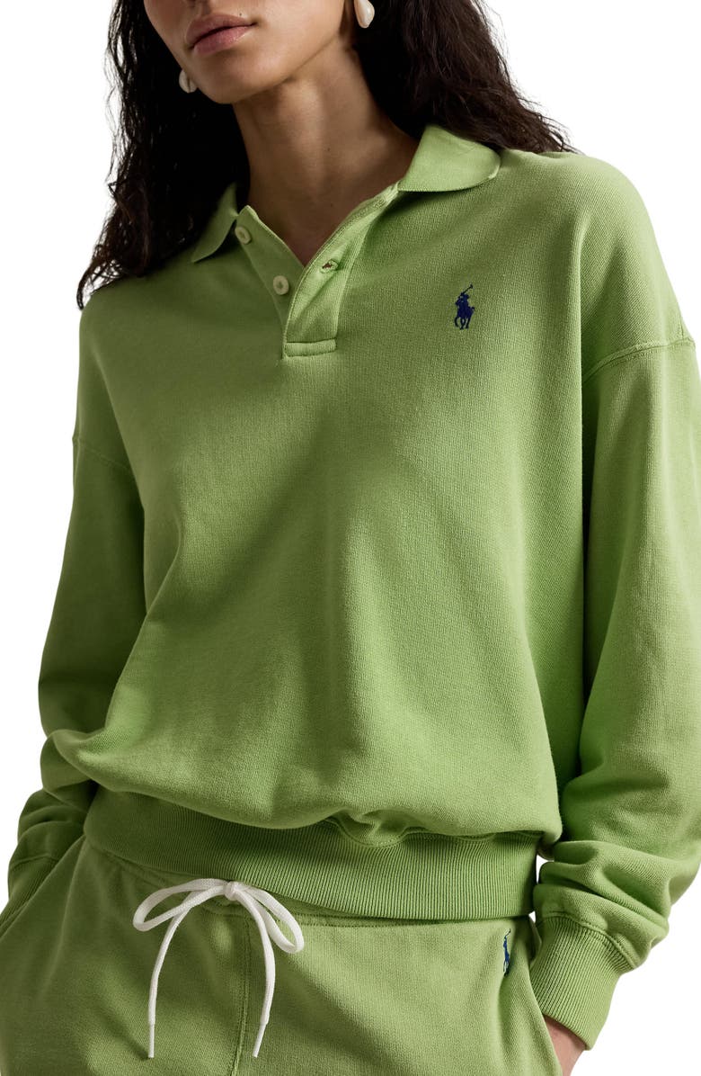 Polo Ralph Lauren Lightweight Fleece Polo Sweatshirt, Main, color, Parakeet Green
