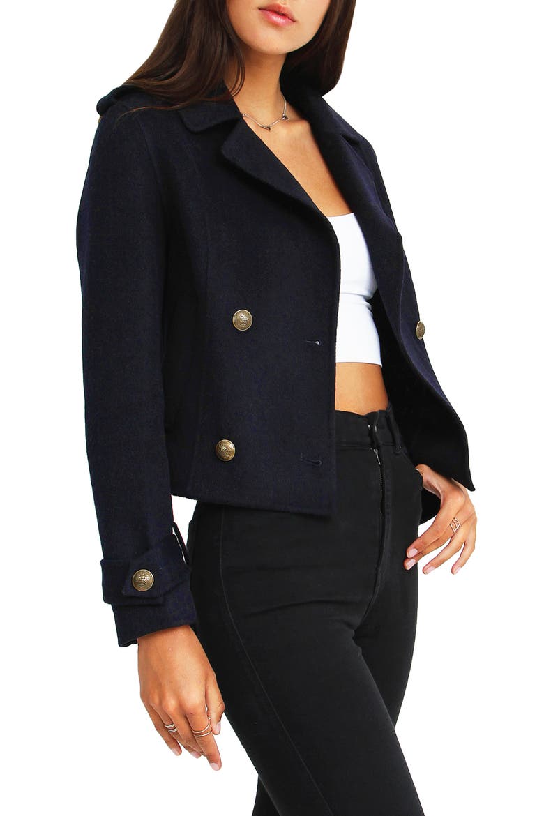 Better Off Military Wool Blend Crop Peacoat, Alternate, color, NAVY