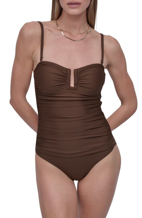 Shirred Bandeau One-Piece Swimsuit