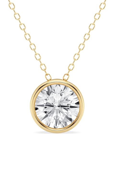 14K Gold Round Cut Lab-Created Diamond Pendant Necklace - 1.0ct