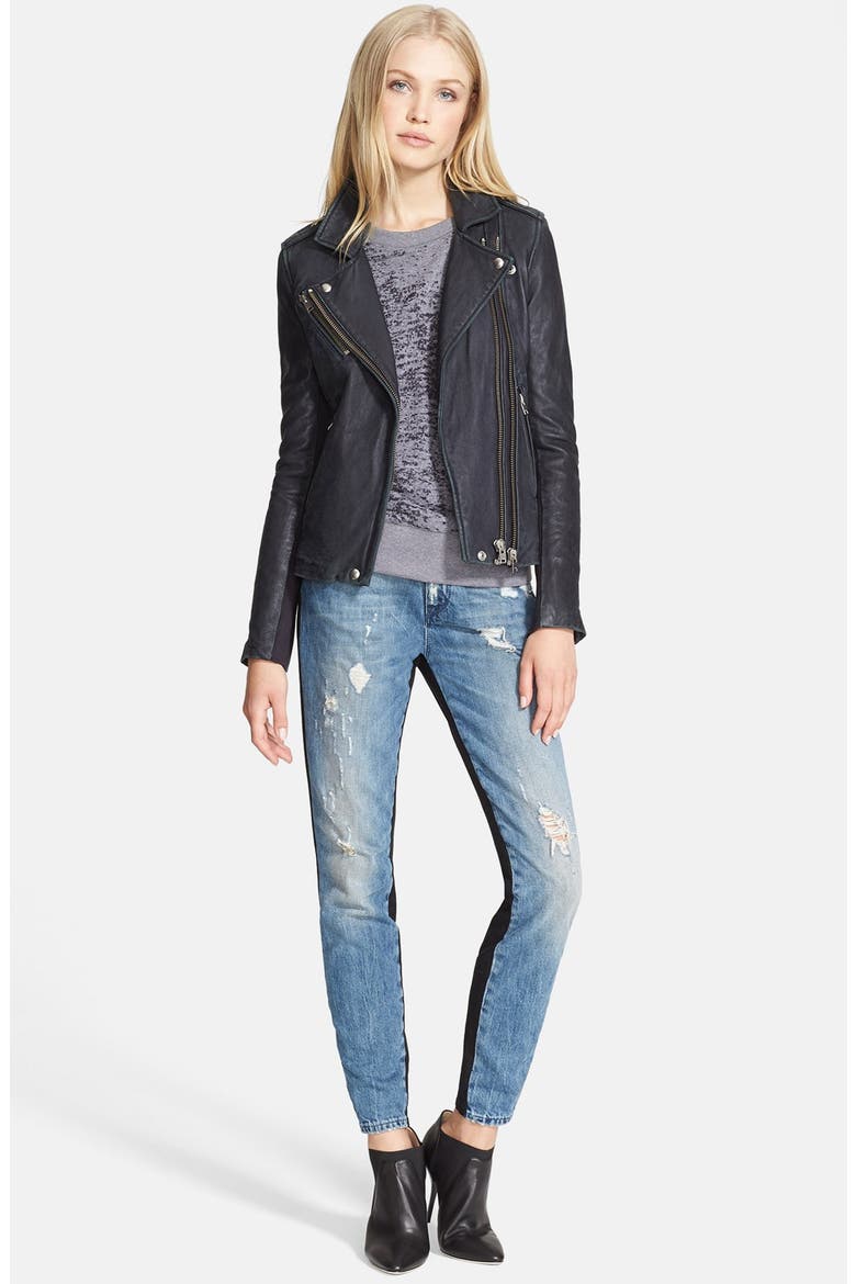 'Vika' Leather Jacket, Alternate, color, DARK PURPLE