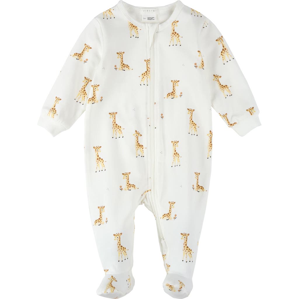 Firsts By Petit Lem Giraffe Print Cotton One-piece Footed Pajamas
