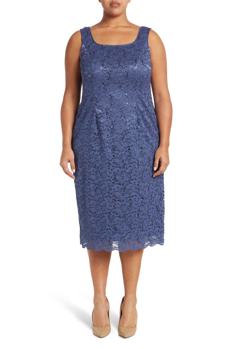 SLNY Floral Lace Sequin Cardigan & Dress Set, Alternate, color, WEDGEWOOD