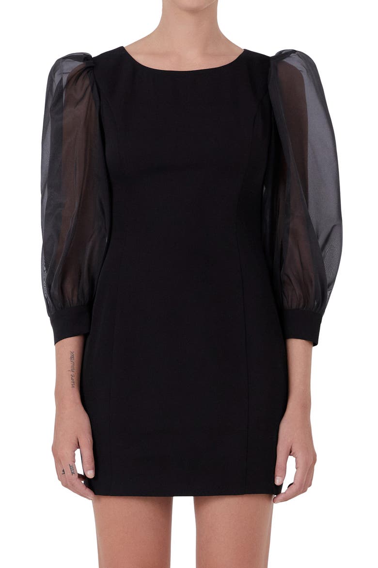 Organza Balloon Sleeve Minidress, Alternate, color, BLACK