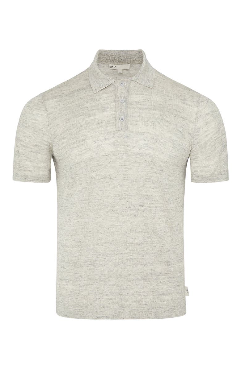 Onia Linen Sweater Polo, Alternate, color, Light Grey Melg